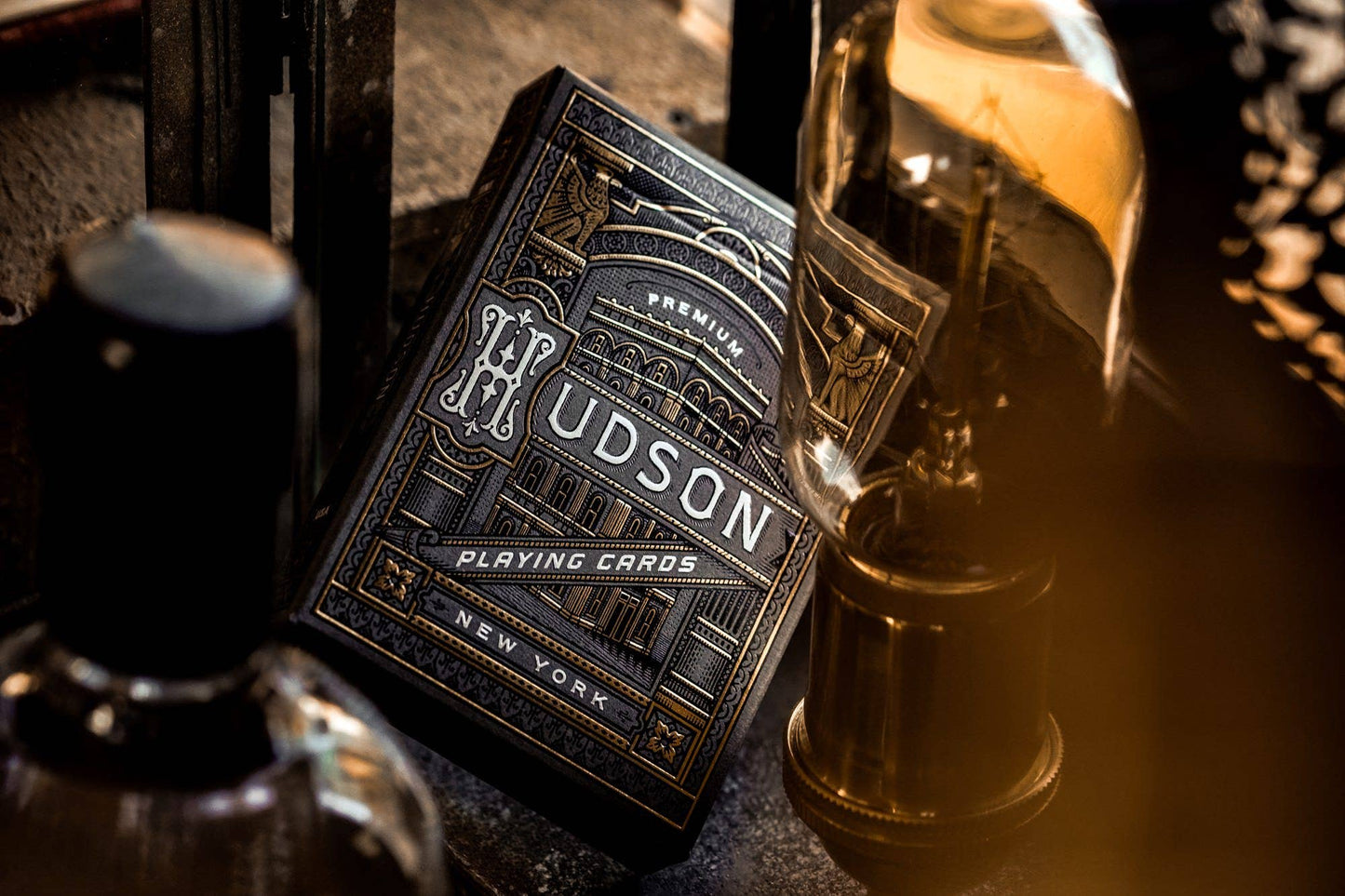 Black Hudson playing cards.